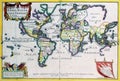 Illustration of an old map with the whole world represented on it