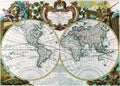 Illustration of an old map with the whole world represented on it