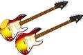 Two different electric guitars with maple and rosewood neck