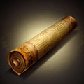 Old paper scroll with wax installation art style, hand drawn & artistic
