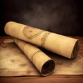 Old paper scroll with wax installation art style, hand drawn & artistic