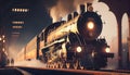 An Illustration of an old steam engine train at a small station, Humanly enhanced AI Generated image Royalty Free Stock Photo