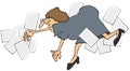 Female office worker falling and spilling papers