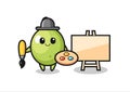 Illustration of olive mascot as a painter