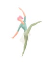 Illustration of one woman ballet dancer in attitude position jump on pointe shoes Royalty Free Stock Photo