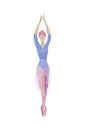 Illustration of one woman ballet dancer in releve pose fifth position hands up Royalty Free Stock Photo