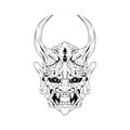 japanese Culture demon mask or oni mask with hand draw style on white background. Ready for Print Apparel and tattoos Royalty Free Stock Photo