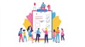 An illustration of an online checklist survey and customer experience questionnaire on a website with checkmarks and a