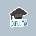 Illustration of online learning. Hand-drawn vector picture of the Graduate`s Cap with the inscription Diploma. For teaching