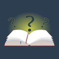 Illustration open book with bookmarks and question marks in a flat design Royalty Free Stock Photo