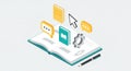 Illustration of Open Book with Educational Icons for Learning and Knowledge Royalty Free Stock Photo