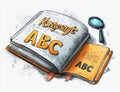 Illustration of an Open Book with a Magnifying Glass - ABC Alphabet Royalty Free Stock Photo