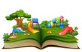 Open book with playground on a white background Royalty Free Stock Photo