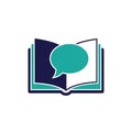 An illustration of an open book with a speech bubble above it Royalty Free Stock Photo