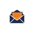 An illustration of an open envelope in dark blue, containing an orange letter with horizontal lines Royalty Free Stock Photo