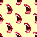 Illustration of open mouth. Painted lips red lipstick. Seamless pattern.