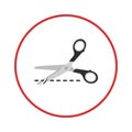 Illustration of an open pair of scissors with black handles and silver blades positioned Royalty Free Stock Photo