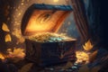 Illustration of opened treasure chest full of gold coins Royalty Free Stock Photo