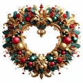 illustration of opulent and ornate christmas wreath on white