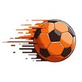An illustration of an orange and black soccer ball in motion, suggesting speed and Royalty Free Stock Photo