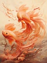 Illustration of Orange Chinese fighting fish against neutral background