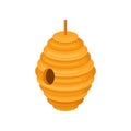 Flat vector icon of hanging beehive. House of bees. Honey production theme. Colorful element for mobile game