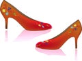 Illustration of orange high heels with flowers on it on an isolated background