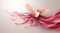 Colorful dove flying towards pink ribbons