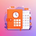 Illustration of an orange planner with a clock face and checkboxes, symbolizing Royalty Free Stock Photo