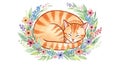 Illustration of an orange tabby cat curled up asleep. The cat, with closed eyes and Royalty Free Stock Photo
