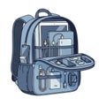 Illustration of an organized backpack featuring various electronic devic Royalty Free Stock Photo