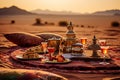 illustration of oriental breakfast in the desert. Generative AI Royalty Free Stock Photo