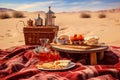illustration of oriental breakfast in the desert. Generative AI Royalty Free Stock Photo