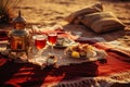 illustration of oriental breakfast in the desert. Generative AI Royalty Free Stock Photo