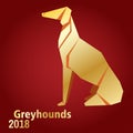 Illustration of origami gold dog breed greyhound