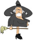 Ornery witch carrying her broom and wearing a face mask Royalty Free Stock Photo