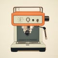 Vintage Cinematic Orange Espresso Machine Illustration