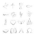 Isolated christian symboly outline icons