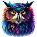 an illustration of an owl with colorful eyes