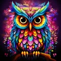 an illustration of an owl with colorful eyes