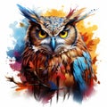 an illustration of an owl with colorful splats