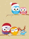 Owl family on the branch christmas banner Royalty Free Stock Photo