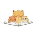 Illustration with an Owl and owlets reading the book Royalty Free Stock Photo