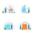 Illustration package about shoping and online trading with several characters of people.