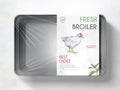 Fresh broiler chicken packaging design with hand drawing and watercolor technique