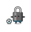 Illustration of padlock cartoon is playing soccer