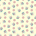 Coffee cup and donuts cute cartoon seamless pattern