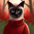 Portrait from a Siamese cat with blue eyes and red turtleneck Royalty Free Stock Photo