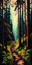 Illustration in a painterly style of a forest path Royalty Free Stock Photo