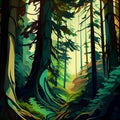 Illustration in a painterly style of a forest path Royalty Free Stock Photo